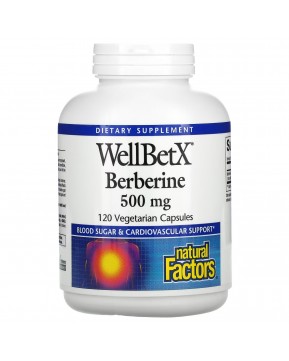 Natural Factors, WellBetX, берберин, 500 мг, 120 вегетарианских капсул Natural Factors, WellBetX, берберин, 500 мг, 120 вегетарианских капсул